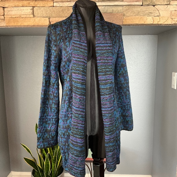 Damask Peru Alpaca Indie Hipster Longline Cardigan Academia Artsy Black Multi S - Picture 1 of 10